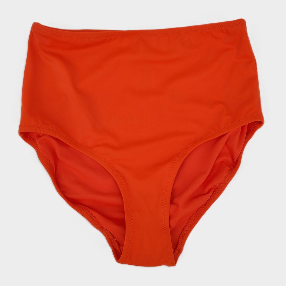 Amazon Essentials High Waisted Bikini Bottom Small Orange UPF 50+ Lined Neon New
